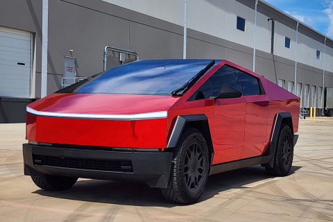 Chrome-Red-Vinyl-Wrapped-Cybertruck