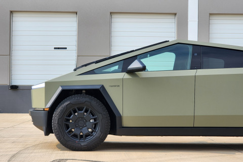 Satin-Khaki-Green-Cybertruck-Wrap