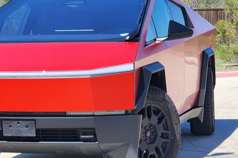 Satin-Red-Vinyl-Wrapped-Cybertruck-1