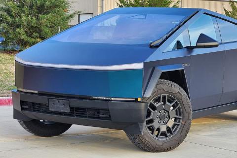 Blue Cybertruck Wrap Installation in Austin, TX