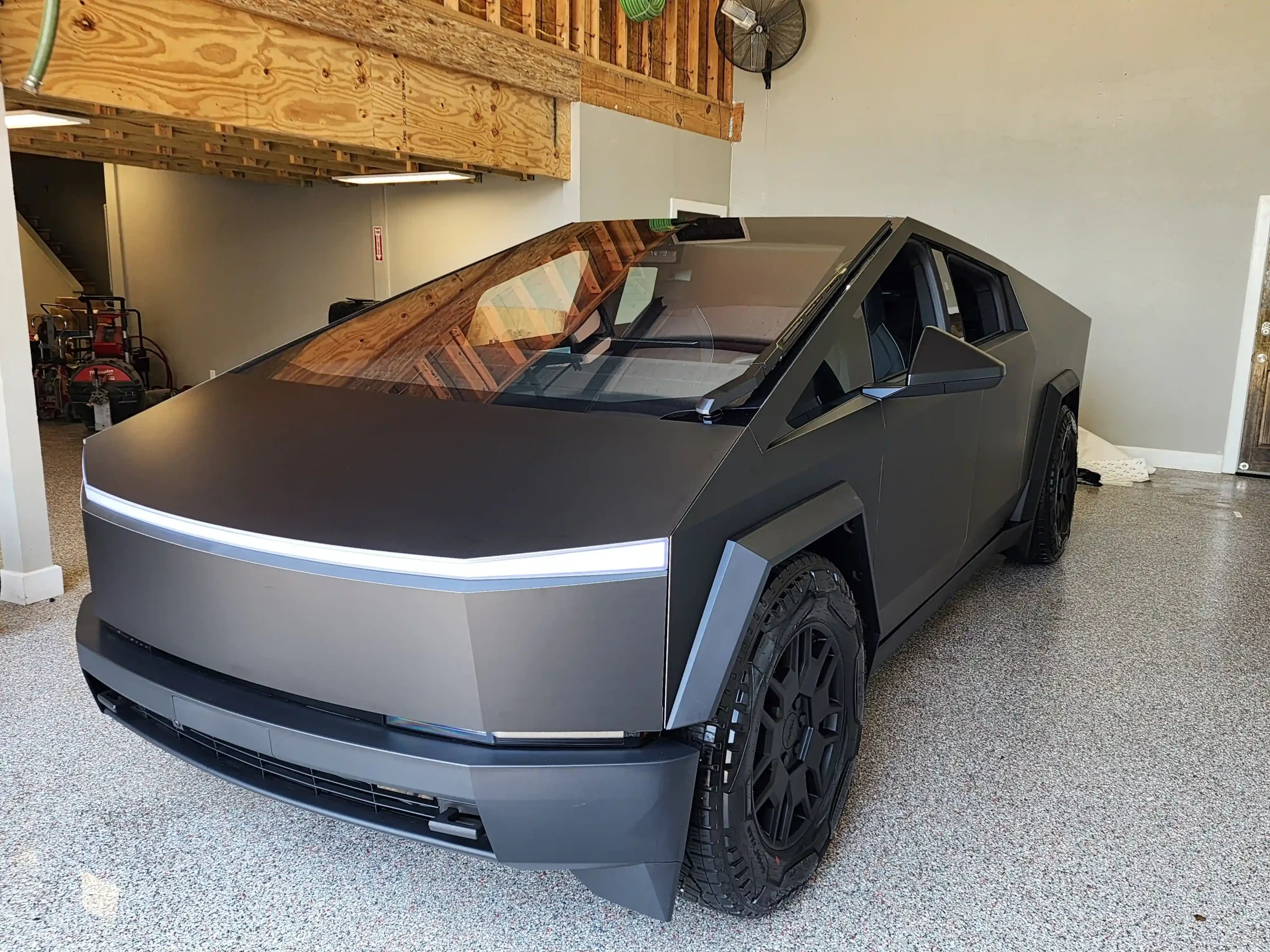 Matte black Cybertruck wrap in Los Angeles