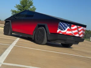 Tesla Cybertruck restyled with satin wrap near Govalle Austin by CybertruckWrap.com